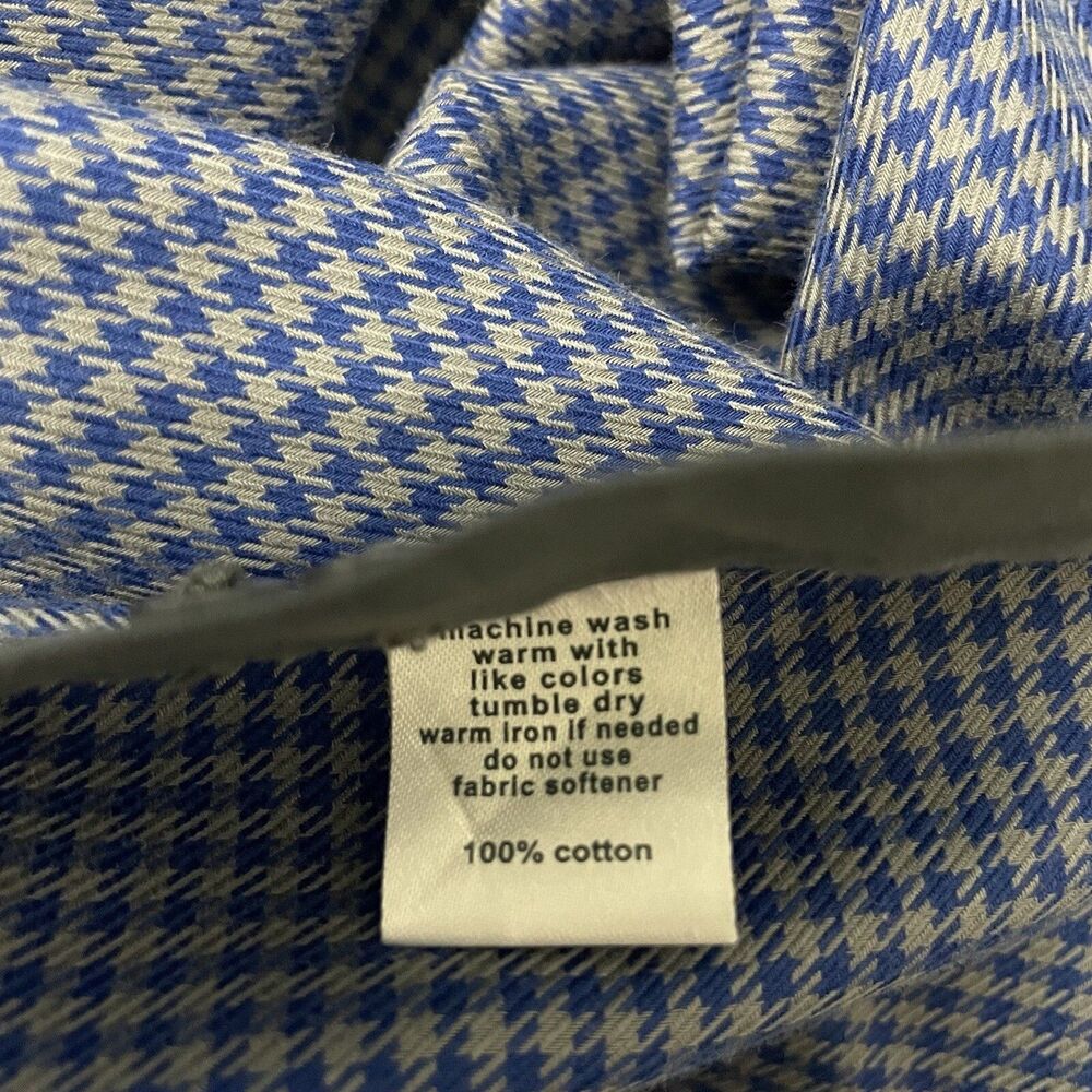 Paul Fredrick Mens Size 16 Blue Houndstooth Slim Fit Non-Iron Button-Front Shirt - Picture 7 of 7